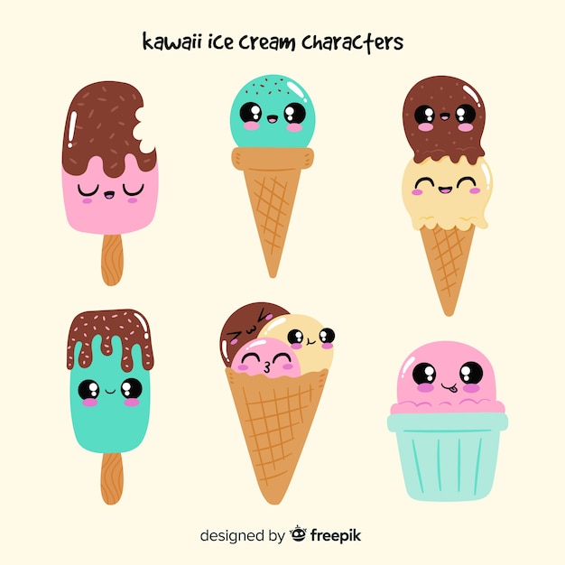 Kawaii Eis Charaktere Kostenlose Vektor