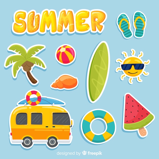 Kawaii Sommer Sticker Kollektion Kostenlose Vektor