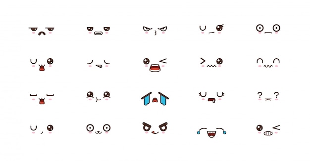 Kawaii Susse Gesichter Lacheln Emoticons Japanisches Emoji Premium Vektor