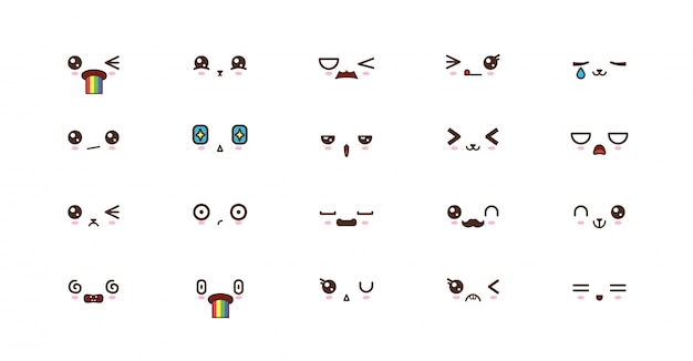 Kawaii Susse Gesichter Lacheln Emoticons Japanisches Emoji Premium Vektor