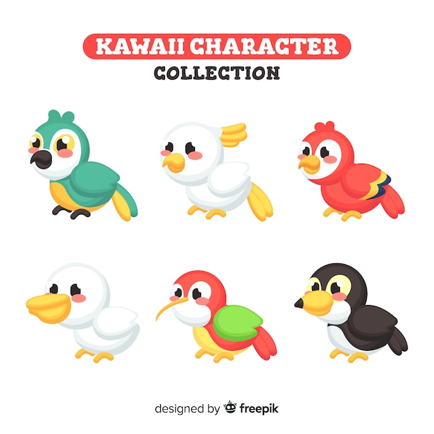 kawaii vögel sammlung  kostenlose vektor