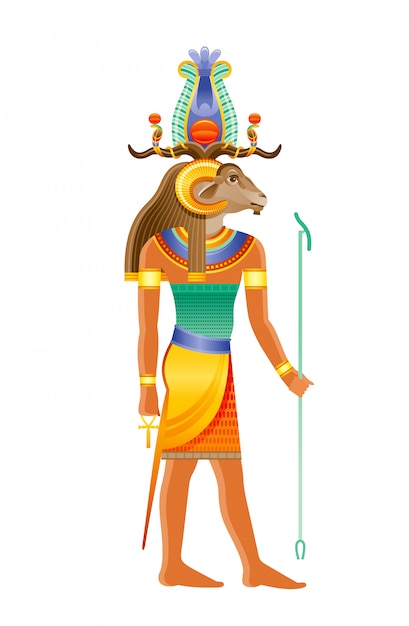 Khnum Agyptischer Gott Gottheit Der Nilquelle Gott Mit Schafskopf Altagyptische Godillustration Premium Vektor