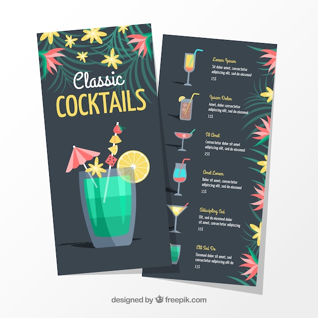 Klassische Cocktailkarte Vorlage Kostenlose Vektor