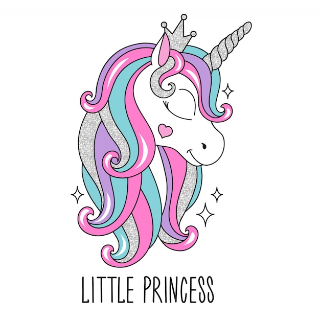 Kleine prinzessin einhorn illustration im modernen stil | Premium-Vektor