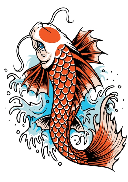 Koi Fisch Tattoo Premium Vektor