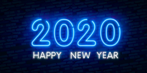 Konzept des neuen jahres 2020 mit bunten neonlichtern. retro-design-elemente für präsentationen, flyer, flugblätter, Premium Vektoren