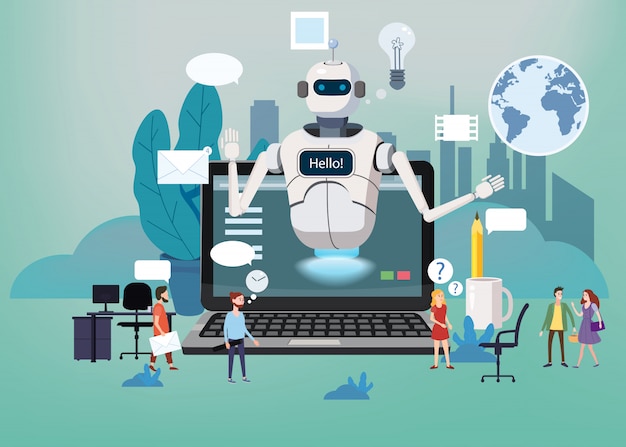 Konzept online free chat bot, virtuelle assistenz roboter Premium Vektoren