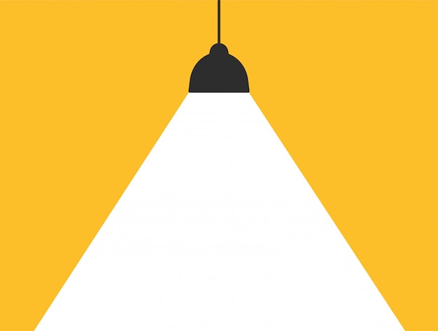 Konzeptlampe, die weißes licht auf einem modernen gelben hintergrund ausstrahlt, um ihre mitteilung zu addieren. Premium Vektoren