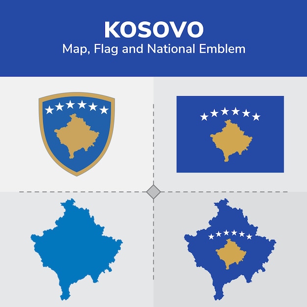 Kosovo Karte Flagge Und Nationales Emblem Premium Vektor