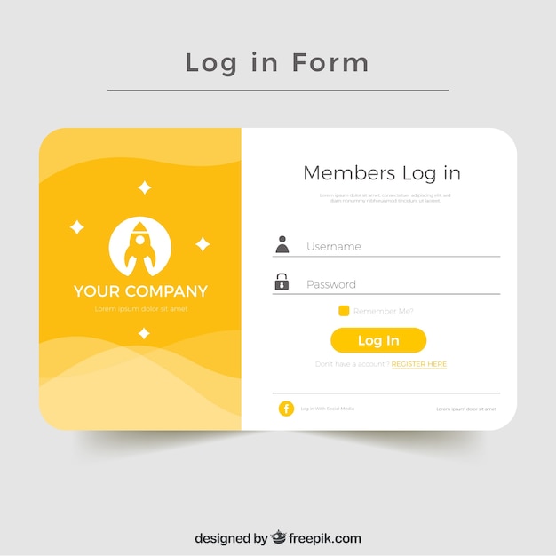 Kreatives Gelbes Login Formular Design Kostenlose Vektor