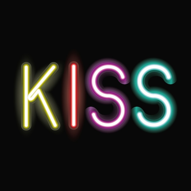 Kuss Neon Schriftart Symbol Premium Vektor