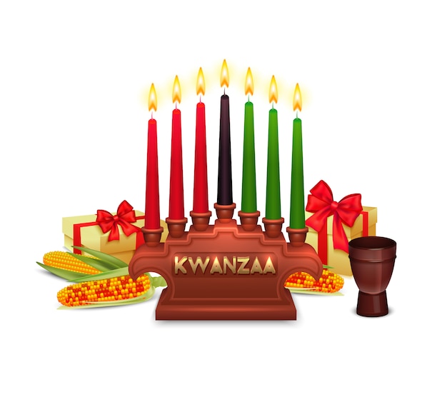 Kwanzaa Feiertags Feier Symbol Zusammensetzungs Plakat Kostenlose Vektor