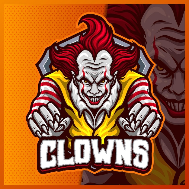 Lacheln Clown Maskottchen Esport Logo Design Illustrationen Vorlage Gruseliges Logo Fur Team Spiel Premium Vektor