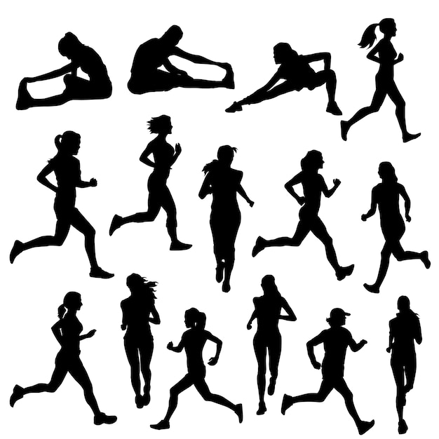 Laufer Frauen Strassen Sport Schattenbild Clipart Premium Vektor