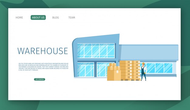 Landing page web template mit modernen glasarbeiten warehouse building design Premium Vektoren