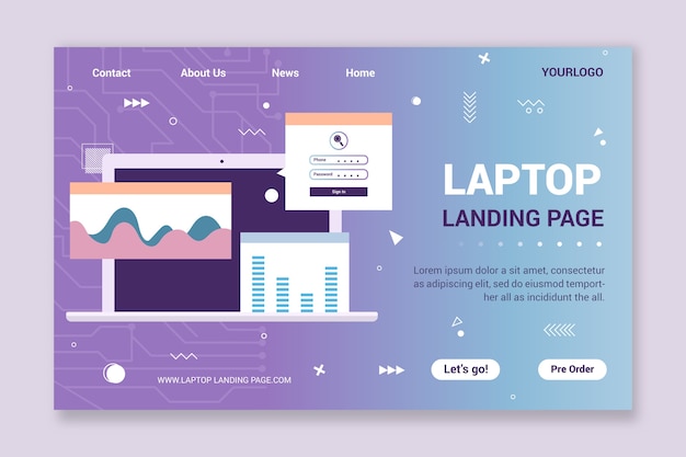 Landingpage Vorlage Mit Laptop Kostenlose Vektor