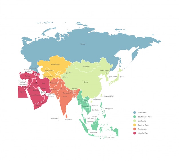 Landkarte Der Asiatischen Lander Premium Vektor