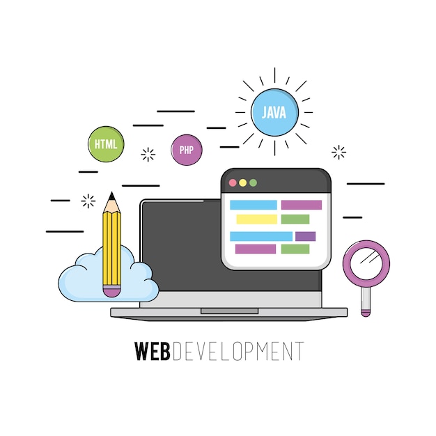 Laptop mit programmcode-softwaredaten Premium Vektoren