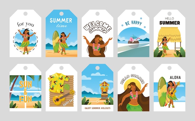 Lebendiges Promo s Design Fur Hawaii Vektorillustration Hawaiianische Elemente Und Text Sommer Und Urlaubskonzept Kostenlose Vektor