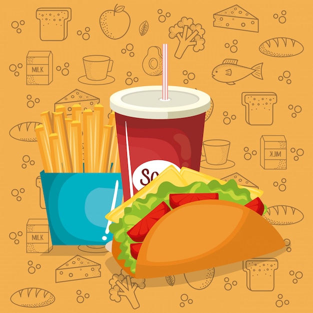 Leckeres fast food menü Kostenlosen Vektoren