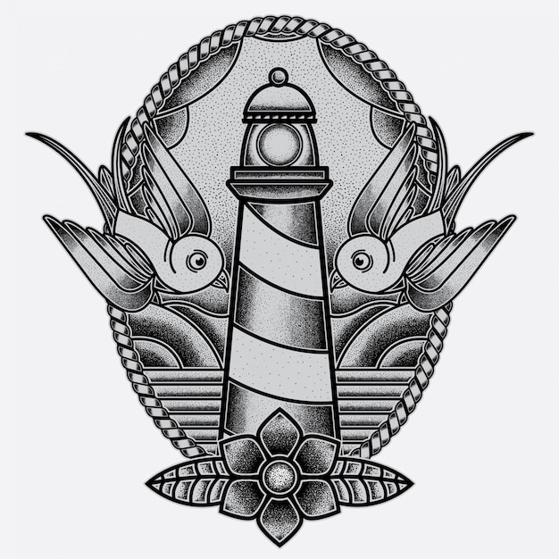 Leuchtturm tattoo flash PremiumVektor
