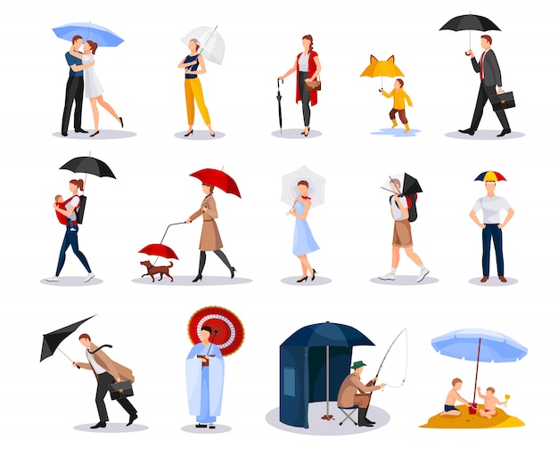 Leute Mit Regenschirm Sammlung Kostenlose Vektor