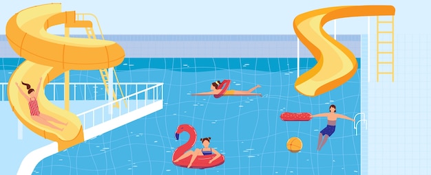 Leute Schwimmen In Wasserparkpoolillustration Premium Vektor