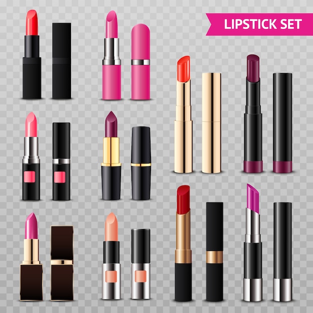 Lippenstift Sortiment Realistic Set Transparent Kostenlose Vektor