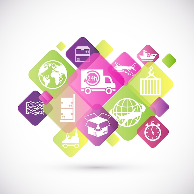 Logistic rhombus icons design satz von lieferung und service symbole isoliert vektor-illustration Kostenlosen Vektoren