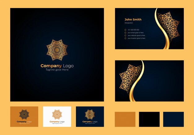 Logo Design Konzept Luxus Rundmandala Mit Blumenmuster Luxus Visitenkarten Design Mit Dekorativem Logo Premium Vektor