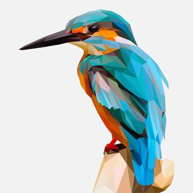 Lowpoly illustration des eisvogel-vogels Premium Vektoren