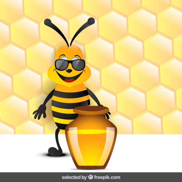 Lustige Biene Mit Honig Kostenlose Vektor