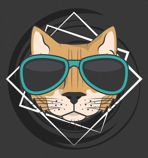 Lustige Katze Mit Sonnenbrille Coolen Stil Premium Vektor