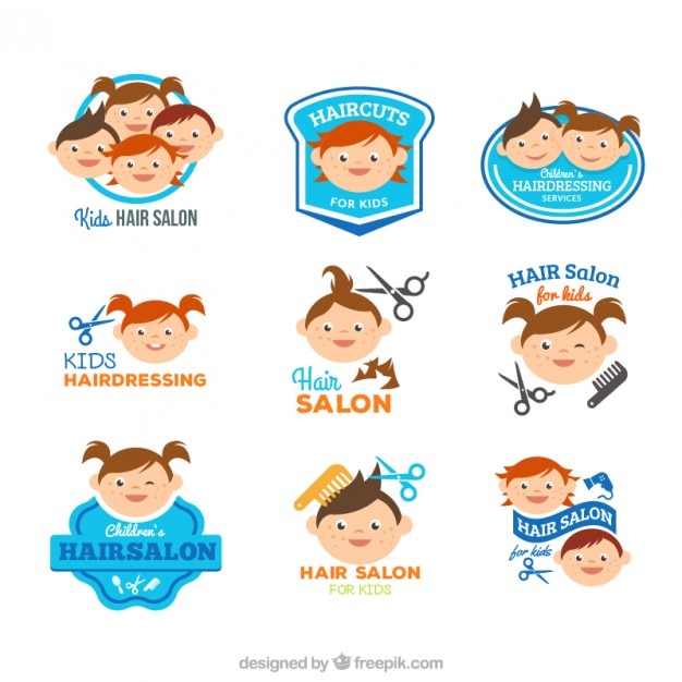Lustige Kinder Friseur Logos Premium Vektor