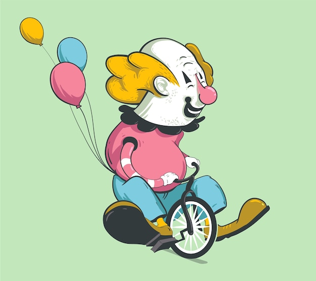 Lustiger Clown Auf Fahrrad Mit Ballons Premium Vektor