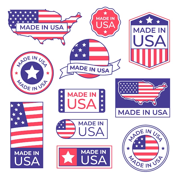 Made In Usa Label Stolzer Stempel Der Amerikanischen Flagge Gemacht Fur Usa Aufkleberikone Und Herstellung In Lokalisiertem Satz Amerikas Stocker Premium Vektor