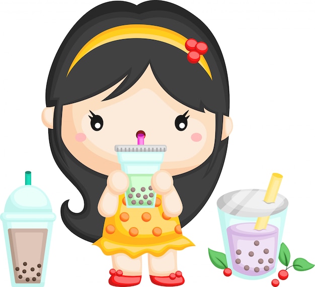 Mädchen und bubble tea Premium Vektoren