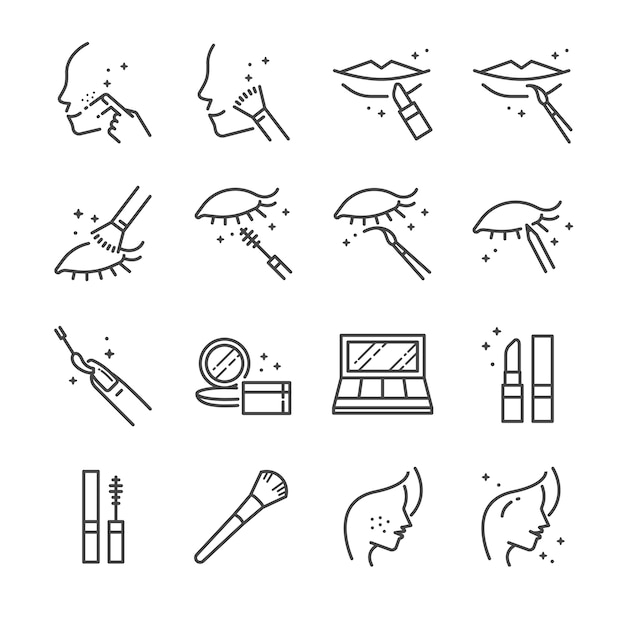 Make-up und kosmetiklinie icon-set 2. Premium Vektoren