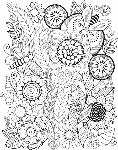 Malbuch f r  erwachsene  fantasy doodle blumen auf wei em 