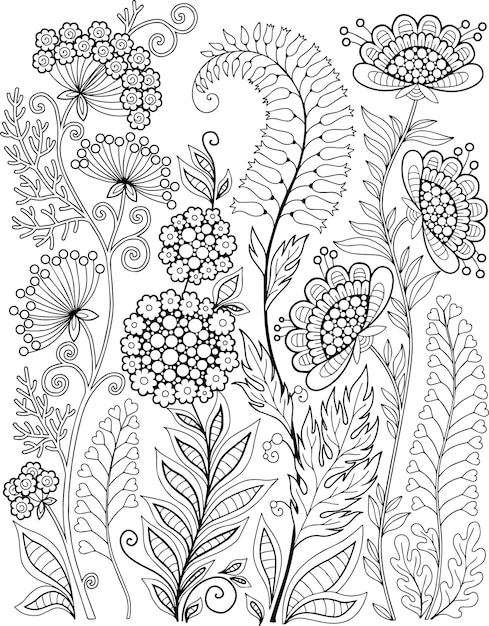 Malbuch f r  erwachsene  fantasy doodle blumen auf wei em 