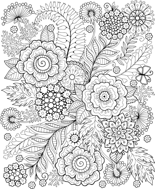 Malbuch f r  erwachsene  fantasy doodle blumen auf wei em 