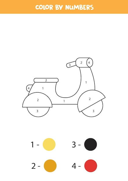malvorlage mit cartoon moped farbe nach zahlen mathe
