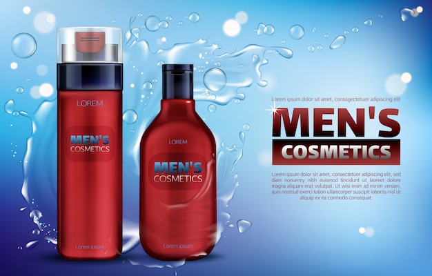 Mannkosmetik Duschgel Shampoo Realistisches Anzeigenplakat Des Rasierschaums 3d Kostenlose Vektor