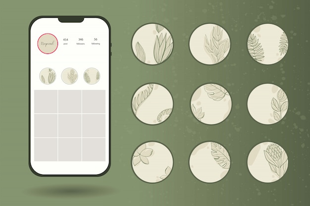 Markieren Sie Das Symbol Fur Tropische Blatter Der Instagram Geschichte Premium Vektor