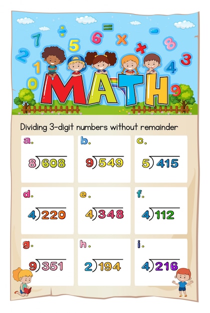 Math Arbeitsblatt Vorlage Zum Teilen Premium Vektor