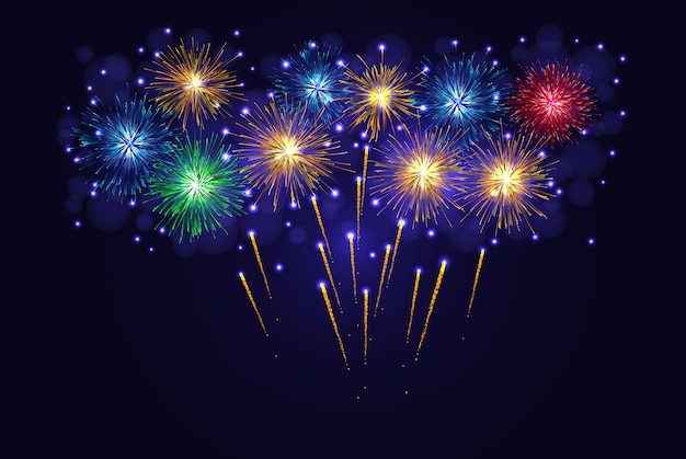 Mehrfarbiges funkelndes feuerwerk Premium Vektoren