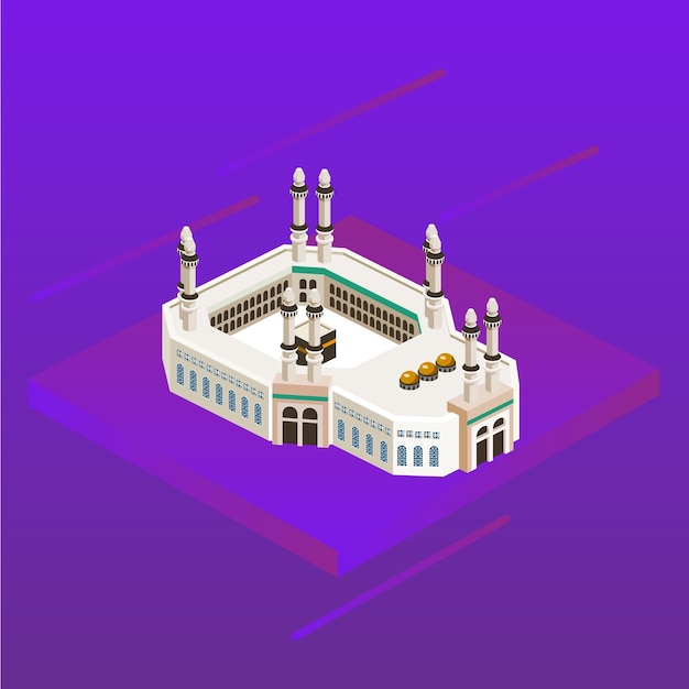 Mekka Moschee Arabia Muslim Islam Richtung 3d Symbol Kaaba Premium Vektor