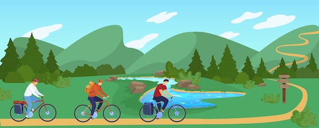 Menschen reisen mit dem fahrrad flache vektorillustration