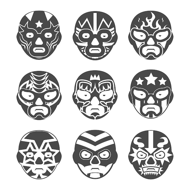 Mexikanische Wrestling Masken Gesetzt Kostenlose Vektor