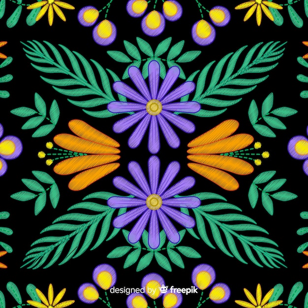 Mexikanischer blumenhintergrund der bunten stickerei Kostenlosen Vektoren